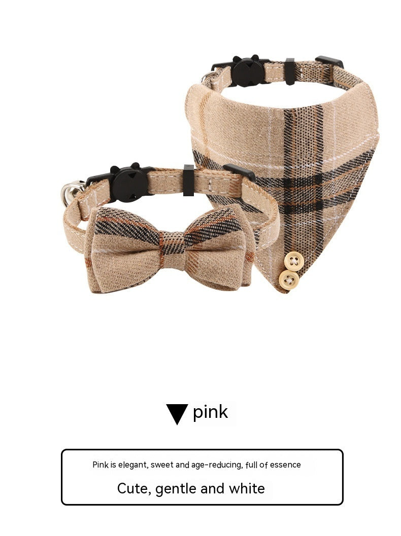 British Cat Collar With Bell Plaid Bow