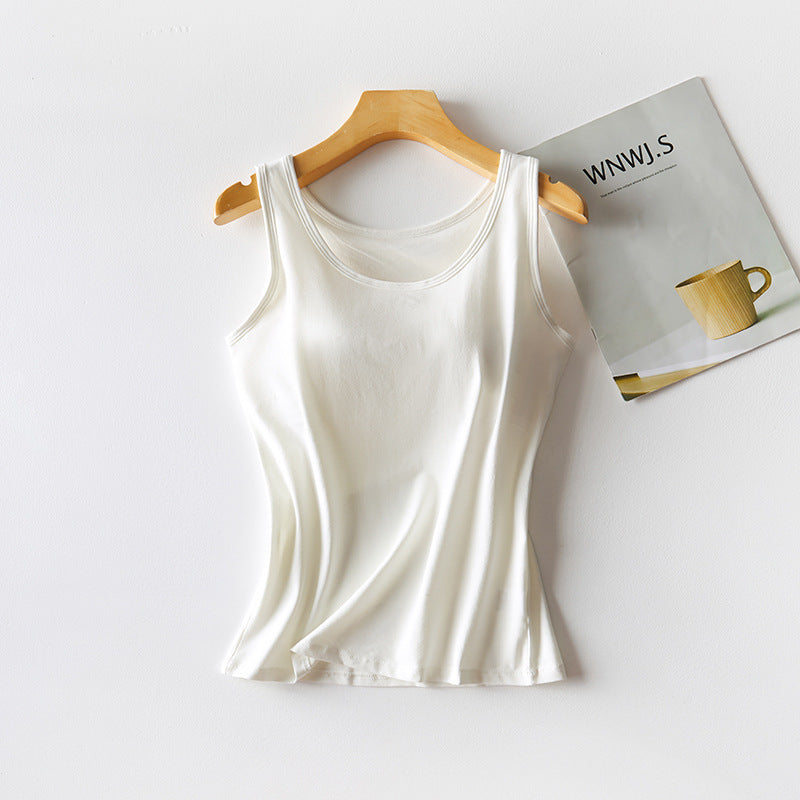 Women's Solid Color Casual 95 Cotton Tape Chest Pad Vest