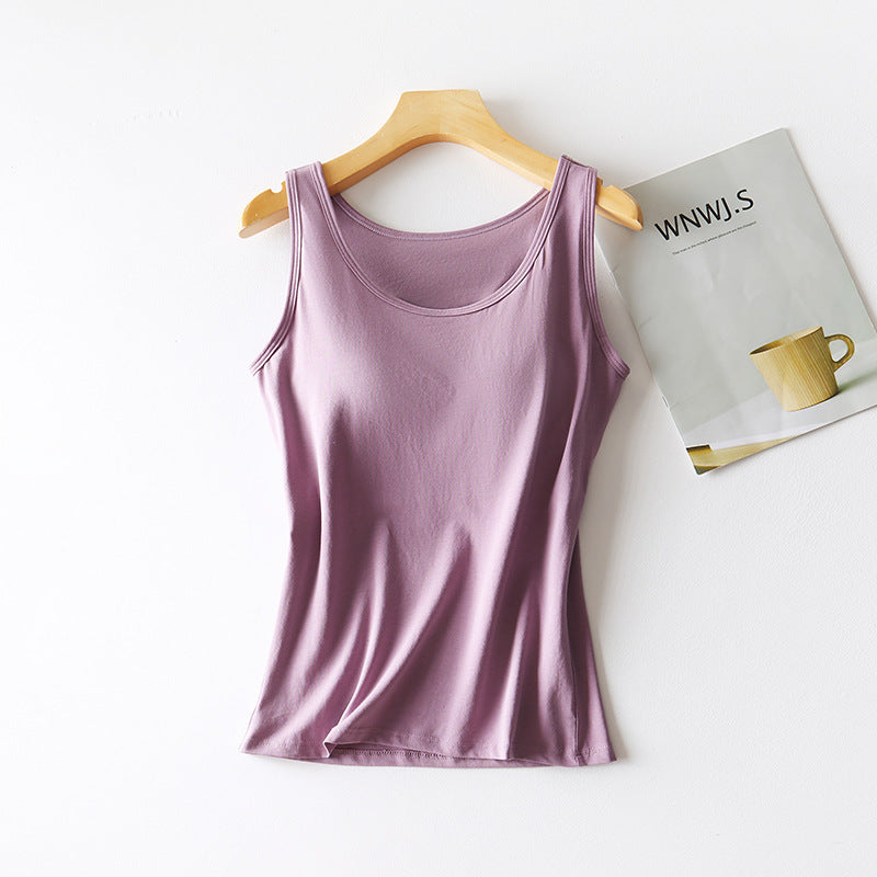 Women's Solid Color Casual 95 Cotton Tape Chest Pad Vest