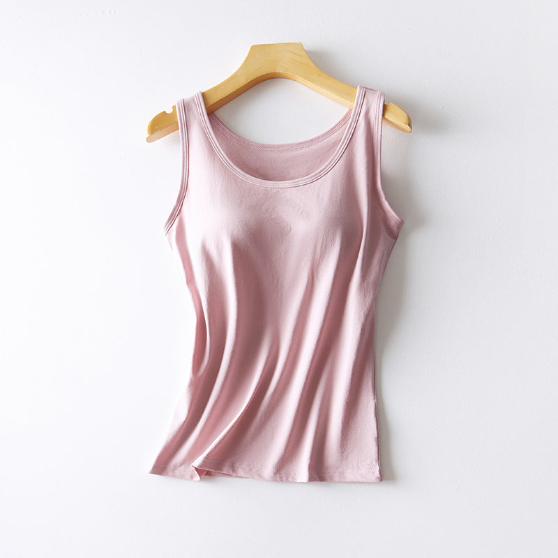 Women's Solid Color Casual 95 Cotton Tape Chest Pad Vest