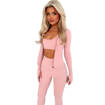 Zipper Coat High Waist Slim Trousers Suit