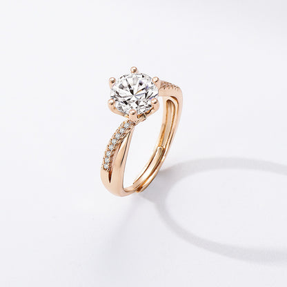 Affordable Luxury Style Champagne Gold Ring Personality Micro-inlaid Twisted Arm Six-claw