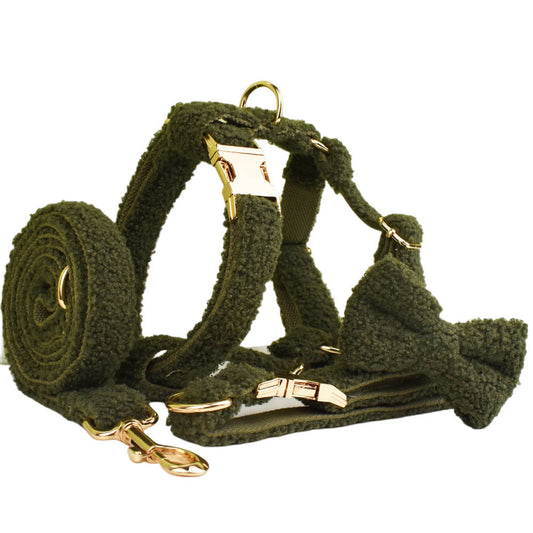 Army Green Velvet Pet Collar Vest