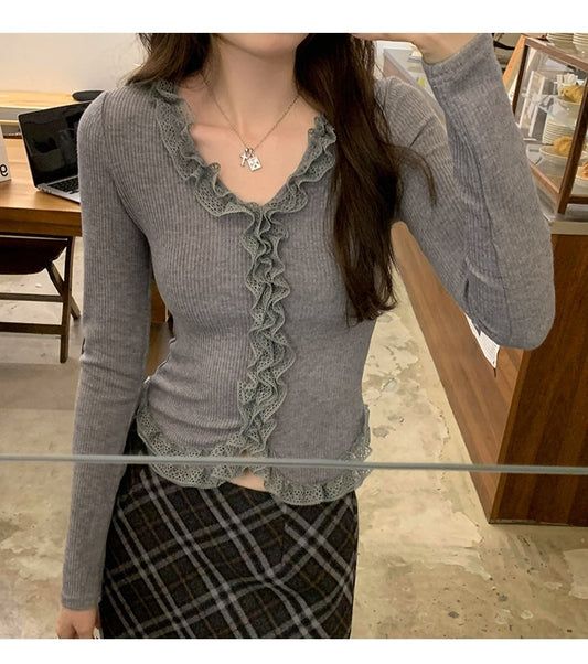 Lace Slim Women Long-t-shirt