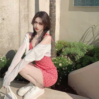 Love Polka Dot Waist Bag Hip Plaid Suspender Skirt