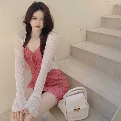 Love Polka Dot Waist Bag Hip Plaid Suspender Skirt