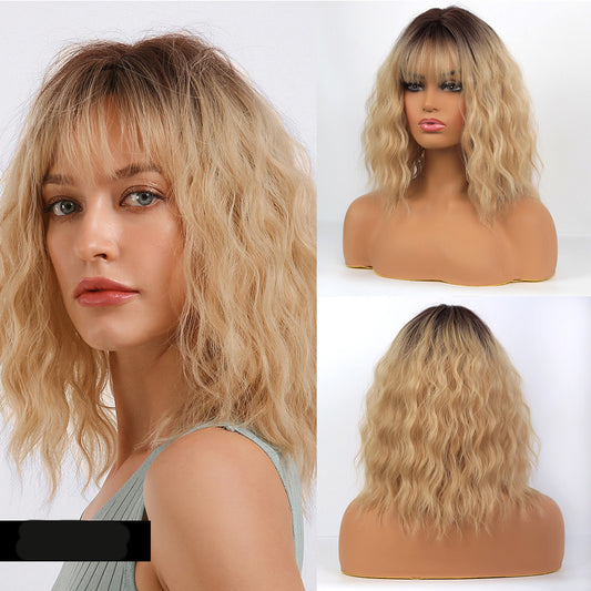 Black Gradient Gold Ladies Short Curly Hair