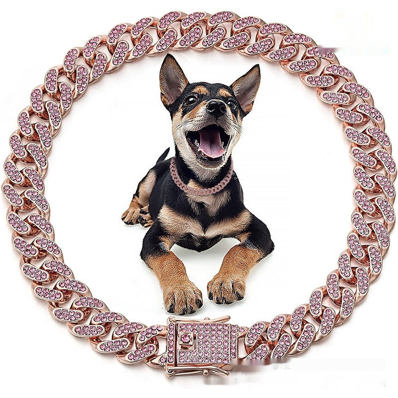 Metal Diamond Pet Dog Leash Cat Cuban Collar