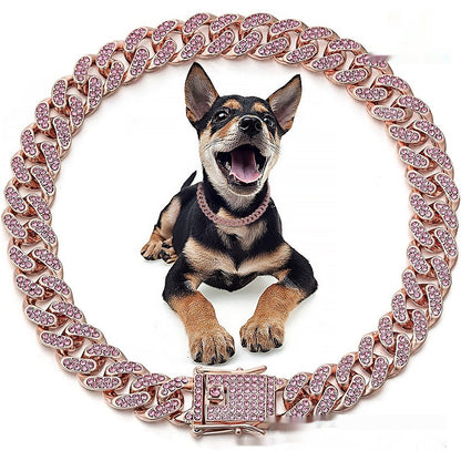 Metal Diamond Pet Dog Leash Cat Cuban Collar