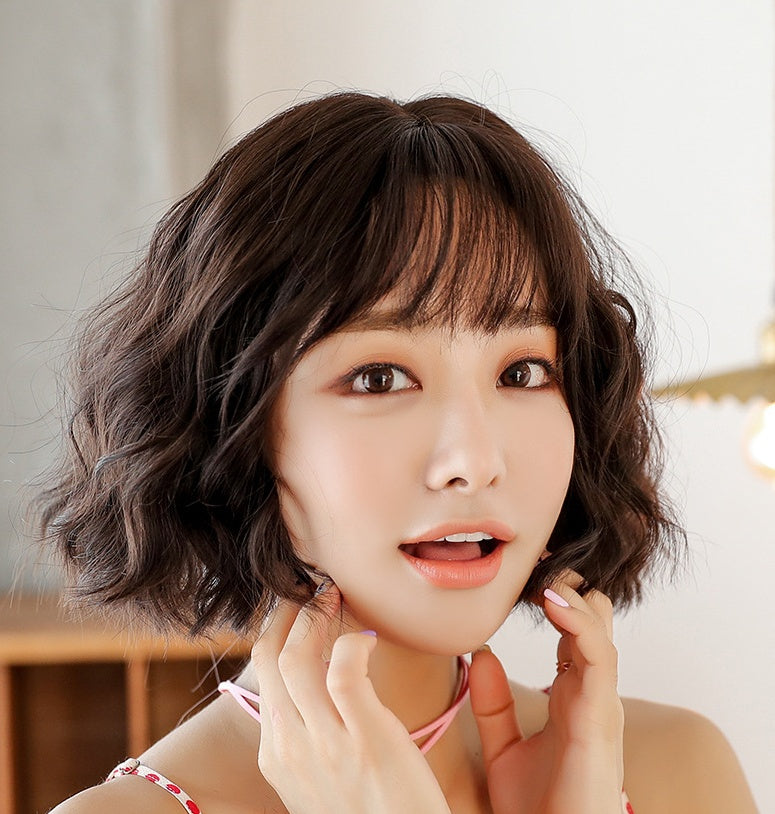 Wig female short curly hair corn hot bobo wave head natural realistic chemical fiber wig headgear