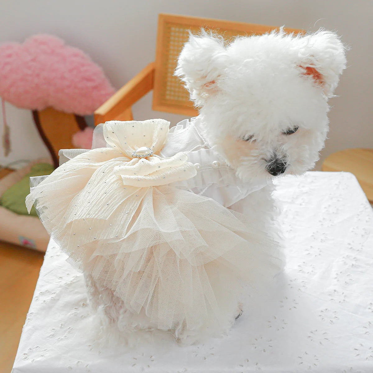 Dog Clothing Tulle Tutu Skirt Chest And Back High-end Wedding Dress