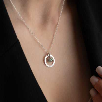 Personalized Engraved Birthstone Circle Necklace