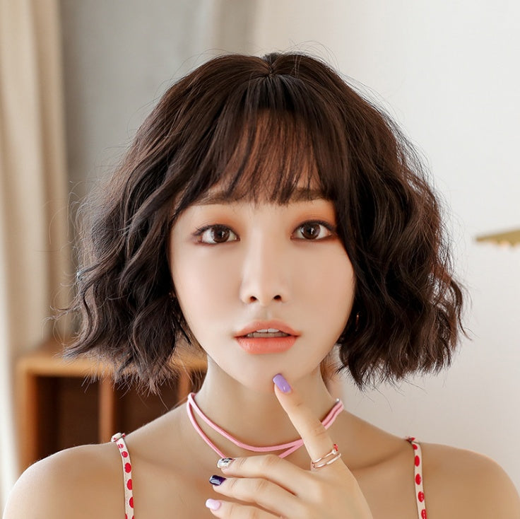 Wig female short curly hair corn hot bobo wave head natural realistic chemical fiber wig headgear