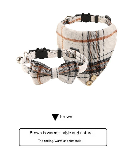 British Cat Collar With Bell Plaid Bow