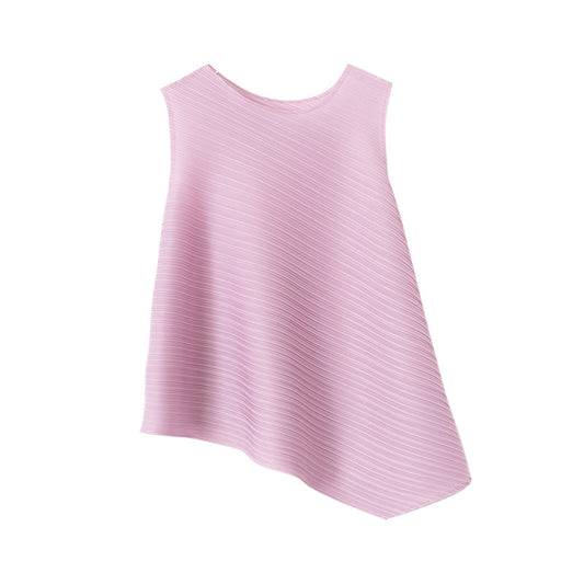 Pleated Women's Loose Slimming T-shirt Sleeveless