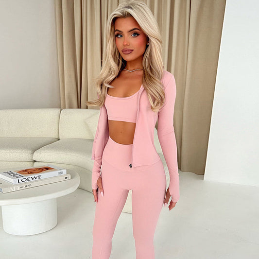 Zipper Coat High Waist Slim Trousers Suit