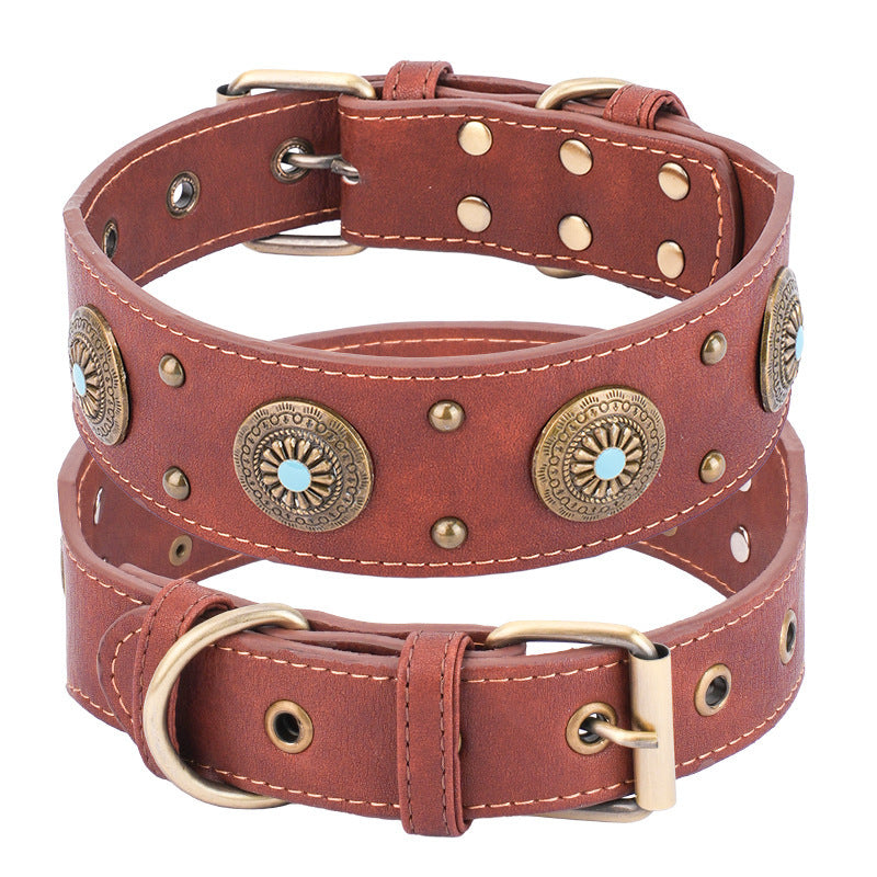 High-end Retro Leather Collar Medium And Large Dogs