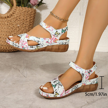 Women's Floral Velcro Platform Sandals