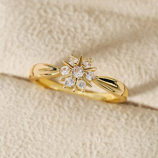 Flower Rhinestone-embedded Personalized Niche Design Shank Ring
