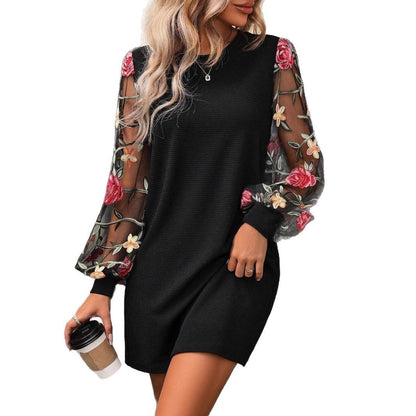 Round Neck Lace Long Sleeve Dress Women