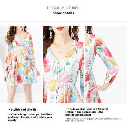 Printed Wide Swing Short Mini Dress