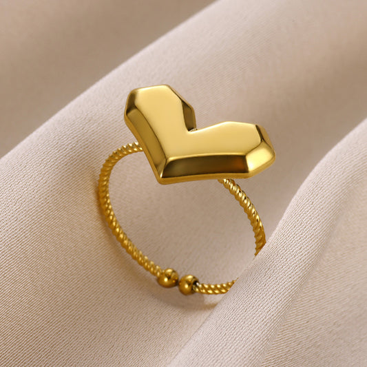 Female With Hearts Butterfly 8K Gold Plated Stainless Steel Ring