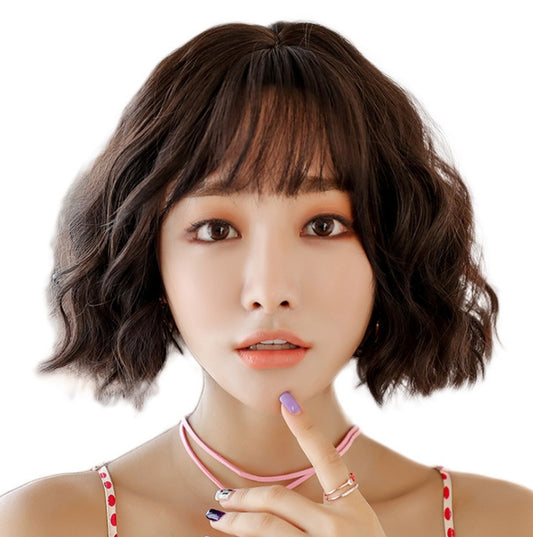Wig female short curly hair corn hot bobo wave head natural realistic chemical fiber wig headgear