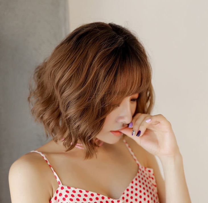 Wig female short curly hair corn hot bobo wave head natural realistic chemical fiber wig headgear