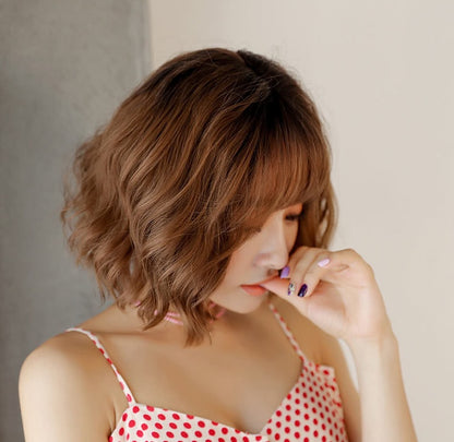 Wig female short curly hair corn hot bobo wave head natural realistic chemical fiber wig headgear