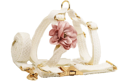 White Lace Pet Vest Dog Collar Dog Wedding Dog Leash