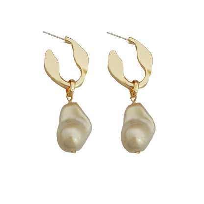 Silver Needle Irregular Baroque Artificial Pearl Earrings Ear Studs Earrings