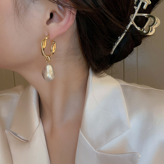 Silver Needle Irregular Baroque Artificial Pearl Earrings Ear Studs Earrings
