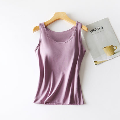 Women's Solid Color Casual 95 Cotton Tape Chest Pad Vest