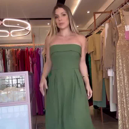 Women's Solid Color Simple High Waist Stitching Square Collar Tube Top Dress