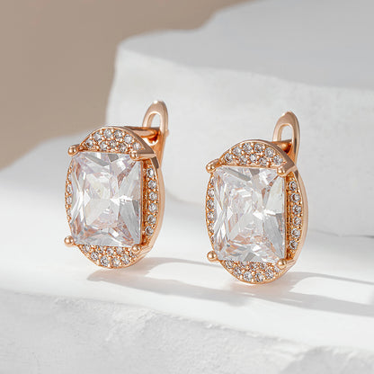 Rose Gold Square Zircon Earrings For Women