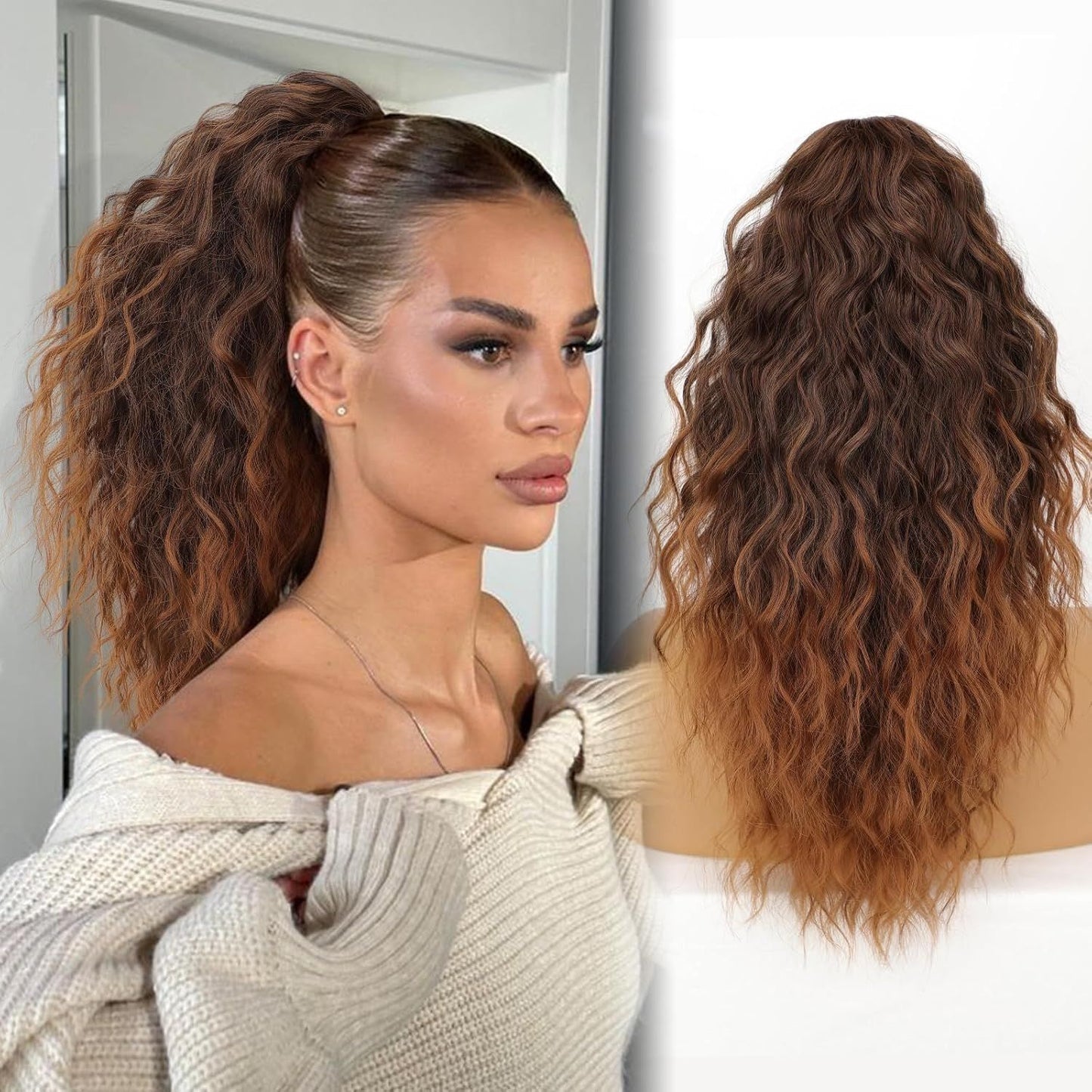 Women's Wig Curly Wavy Hair Extension Horse Tail Hair Extension 18inch