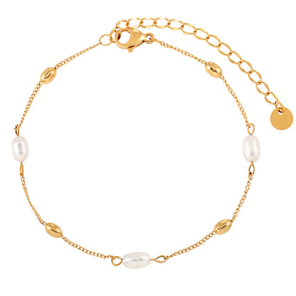 Geometric Ellipse Freshwater Pearl Titanium Steel Necklace