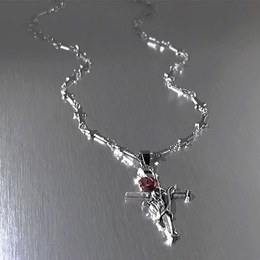 Sweet Cool Cross Red Gothic Necklace Retro Dark