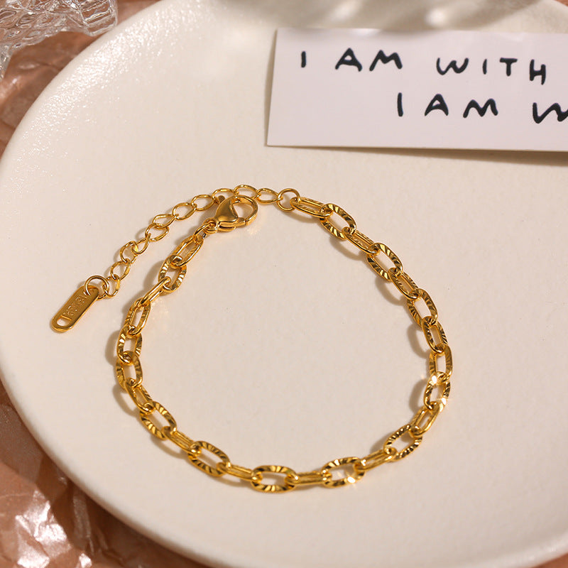 Embossed Bracelet Female Special-interest Design Simple Titanium Steel