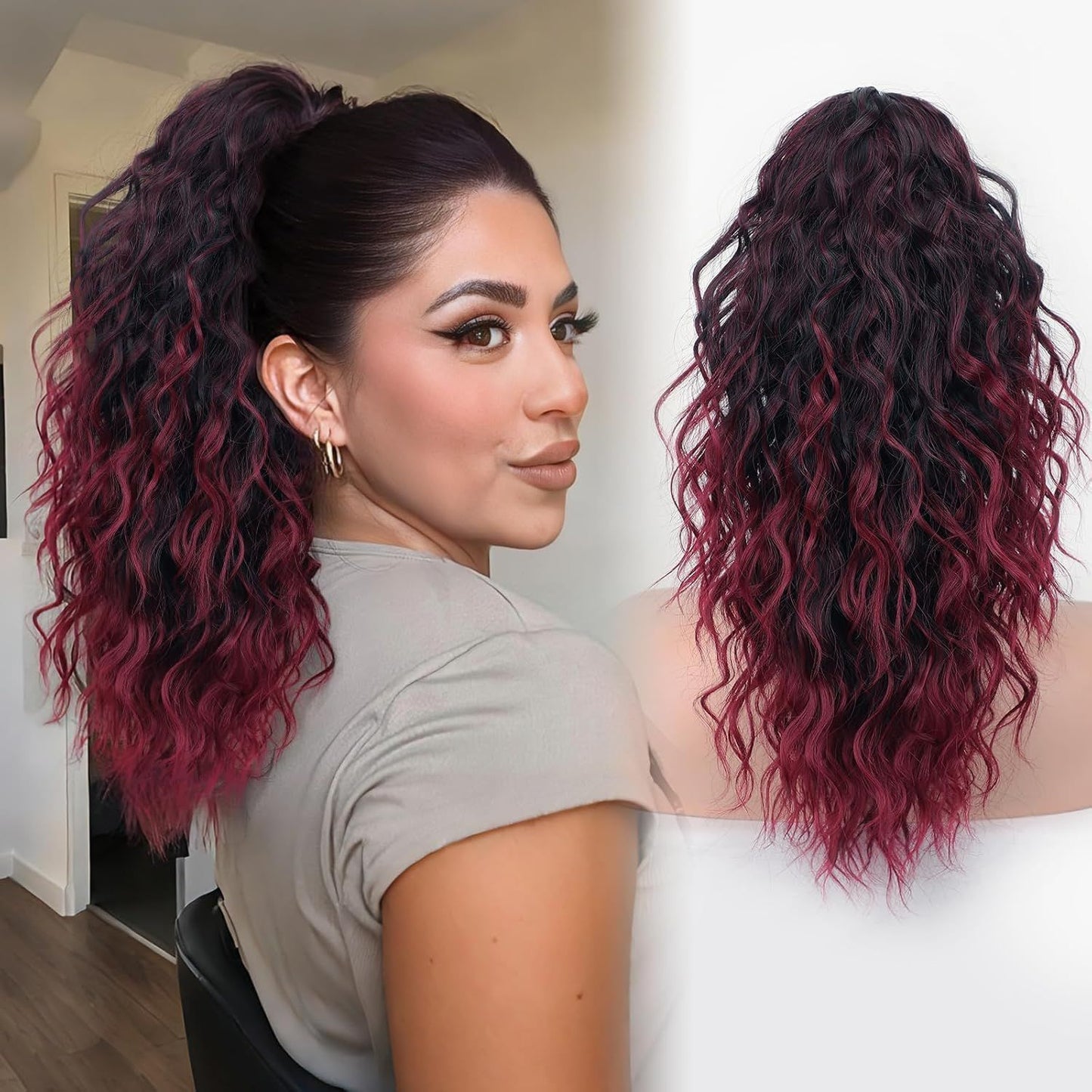 Women's Wig Curly Wavy Hair Extension Horse Tail Hair Extension 18inch