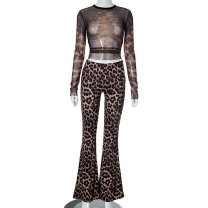 Spandex Graceful And Fashionable Leopard Print Two-piece Set For Women