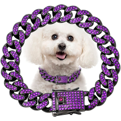 Metal Diamond Pet Dog Leash Cat Cuban Collar