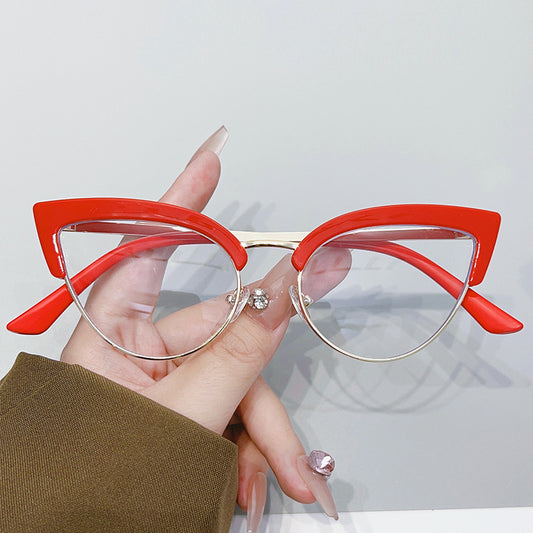 Stylish Large Frame Metal Lower Half Metal Plain Glasses