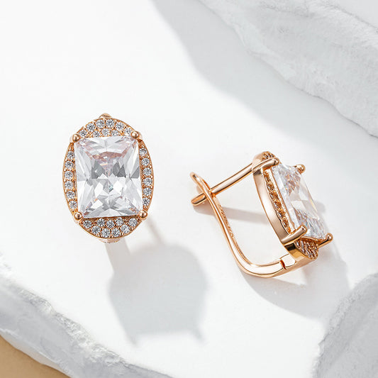 Rose Gold Square Zircon Earrings For Women