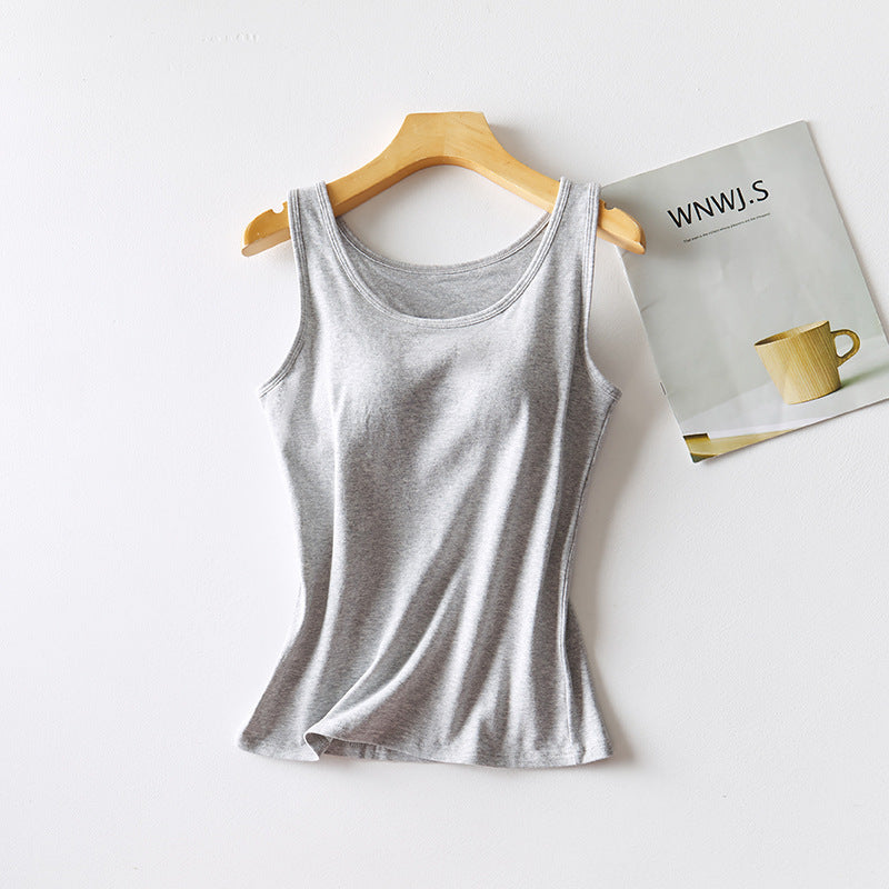 Women's Solid Color Casual 95 Cotton Tape Chest Pad Vest