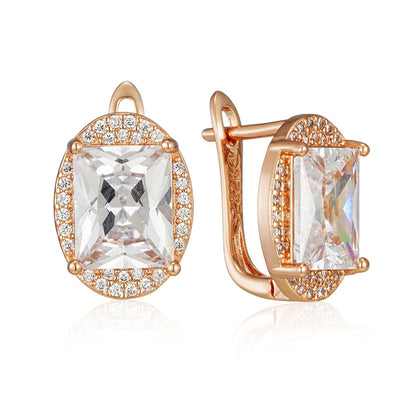 Rose Gold Square Zircon Earrings For Women