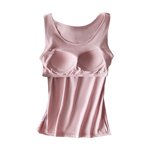 Women's Solid Color Casual 95 Cotton Tape Chest Pad Vest