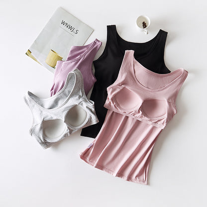 Women's Solid Color Casual 95 Cotton Tape Chest Pad Vest