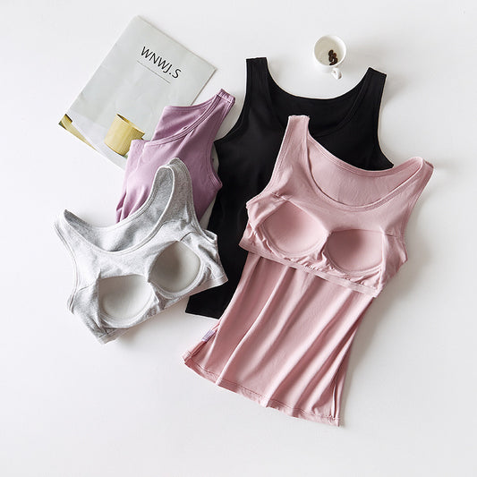 Women's Solid Color Casual 95 Cotton Tape Chest Pad Vest