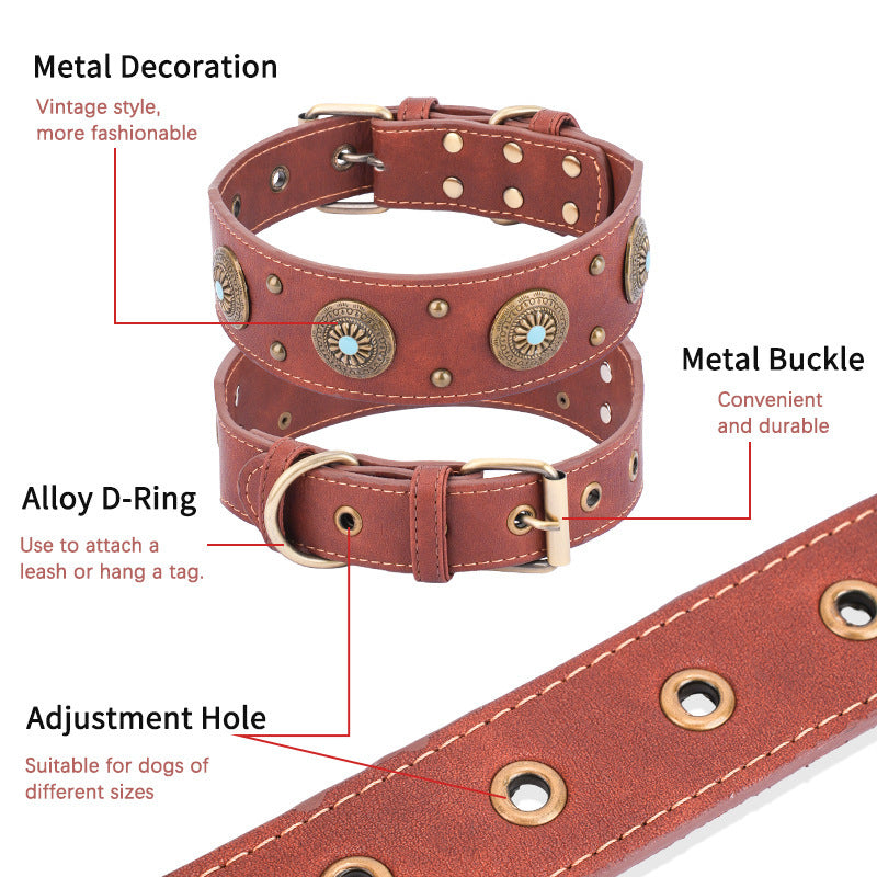 High-end Retro Leather Collar Medium And Large Dogs